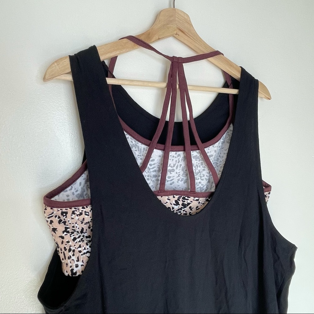 Simply Cacique Black Pajama Sleep Shirt Chemise Tank Bra Animal Print - Picture 5 of 9